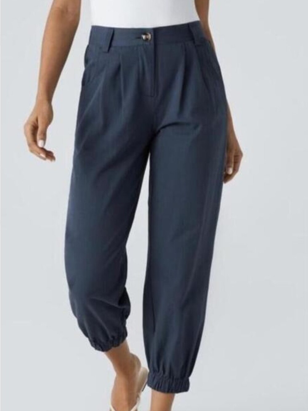 Halara Mid Rise Casual Joggers Navy Sz S Pockets Cotton Lightweight Pleated #57